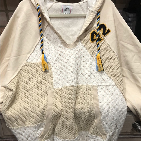 Urban Outfitters Bdg Carl Textured Hoodie Sweatshirt Drawcord Embroider Varsity - Picture 8 of 8